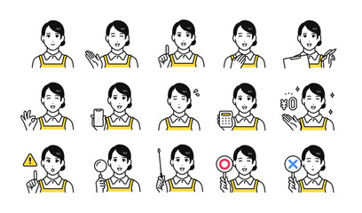エプロン姿の女性スタッフのアイコンセット © KatoSaori