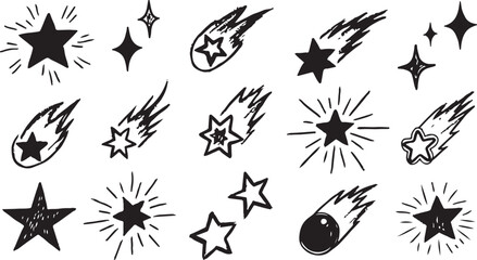 Fototapeta premium Hand drawn star spark doodle element icon set. Hand drawn sketch doodle style. Light decoration background.