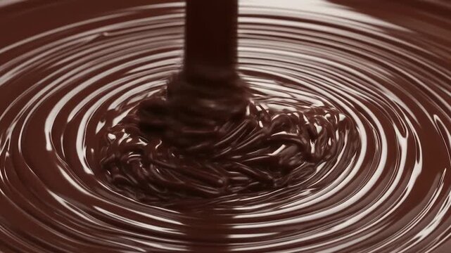 A rich brown liquid creates ripples as a cylindrical object touches its surface