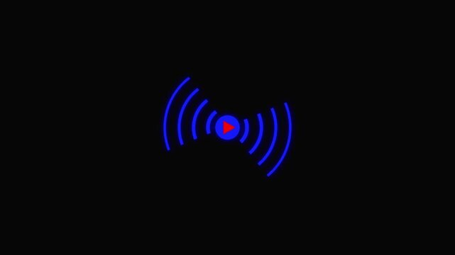 Glowing green sound waves icon with speaker symbol on a black background, representing volume on, audio signal, sound transmission, and music concept. Perfect for multimedia projects,4k video.