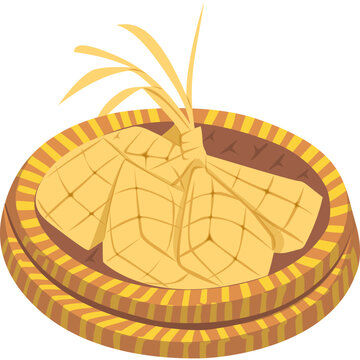 Ketupat Illustration in Woven Basket