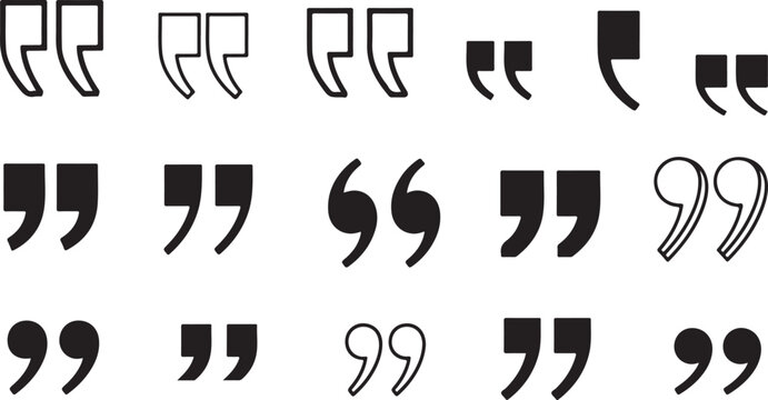 Set of quote mark, quotes icon, sign, symbol, emblem. Ditto marks icon set. Quotation marks. Dialogue discussion symbol for UI UX, website, mobile