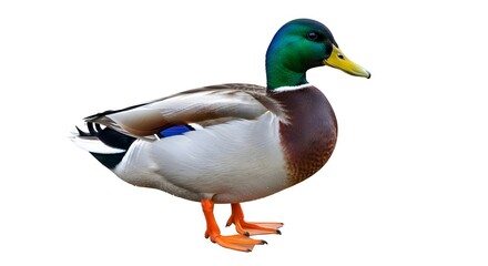 Obraz premium A mallard duck standing with vibrant green head and orange feet