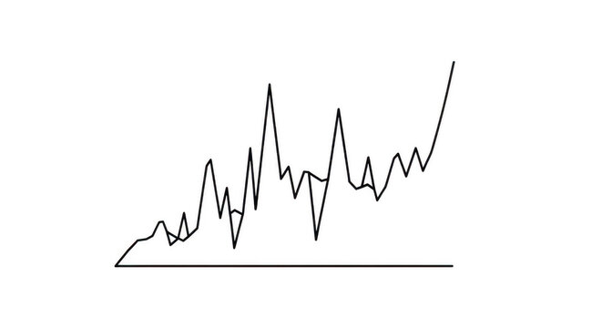 A line graph depicting the fluctuating trend of stock prices over time isolated on transparent background