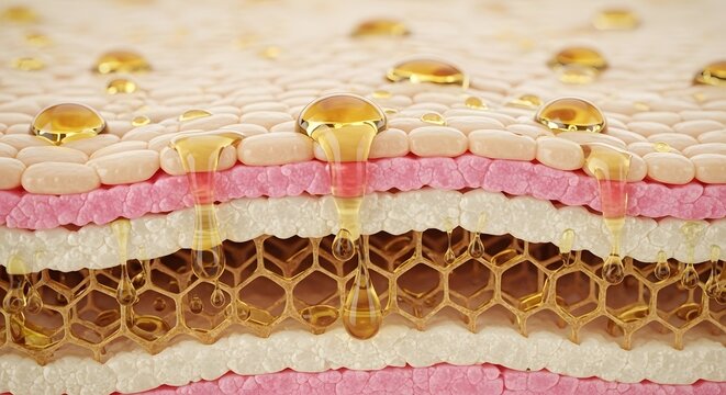 A detailed 3d illustration showing the microscopic cross section anatomy of human skin layers