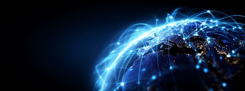 Communication technology and internet worldwide for business concept. Global world network connected and telecommunication on planet earth cryptocurrency, blockchain and IoT.