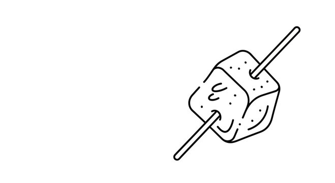 Hand-drawn marshmallow on a stick, simple line art illustration, isolated on white background