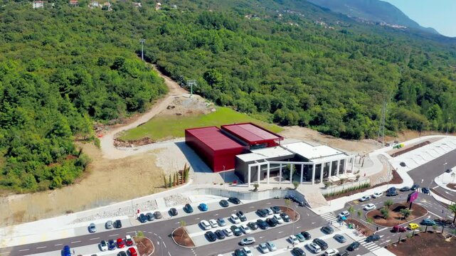 Kotor Cable Car station Lovcen, Montenegro, Cable car transporting tourists in Montenegro with picturesque views of the Adriatic Sea and mountains.