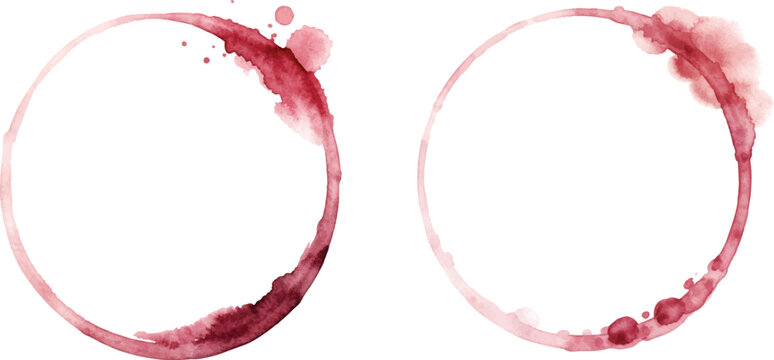 A charming watercolor collection of red wine stain rings featuring organic circular splashes and artistic liquid marks illustrated in a loose expressive style.
