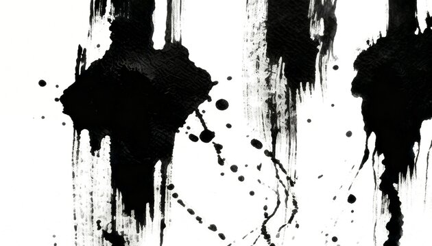 Minimalist Abstract Ink Splatter Art on White