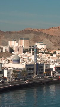 Al Rasool Al Azam Mosque in Muttrah Corniche in Muscat. Vertical video