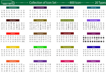 Twenty type icon set collection