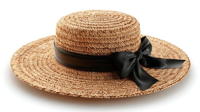 Boater Hat with Black Ribbon / 黒いリボンのカンカン帽