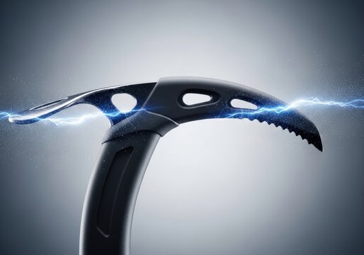 Powerful ice axe with glowing blue energy crackling around its sharp pick