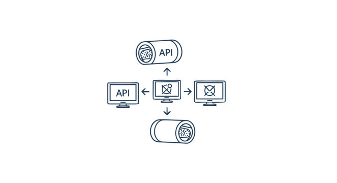 Conceptual illustration of API server and client interaction in a network.
