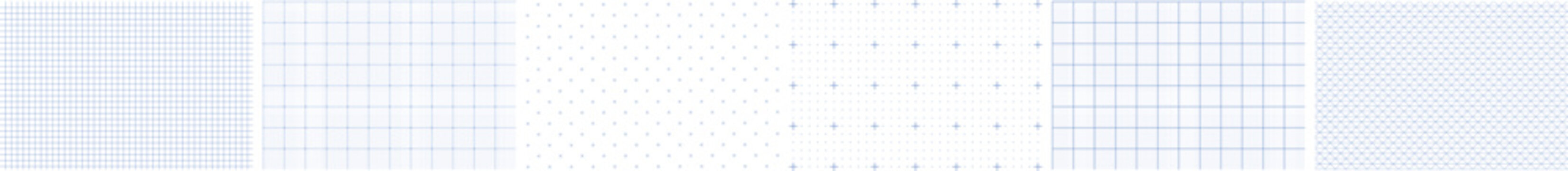 Set of blue grid and crosshair halftone patterns for technical design layouts.