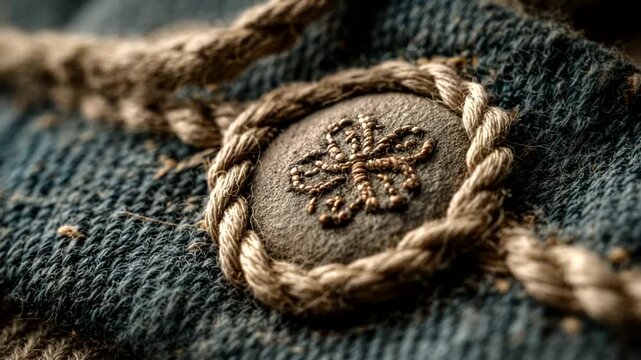Close-up of a decorative button on fabric texture
