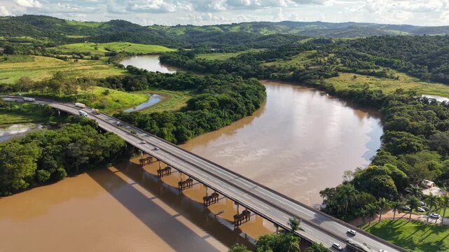 The Fern&atilde;o Dias Highway crosses the Rio Grande River in Ribeir&atilde;o Vermelho, Minas Gerais, Brazil
