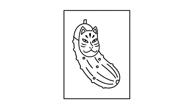 Japanese Kitsune Mask on a Pickle: Surreal Food Art, Whimsical Vegetable Design