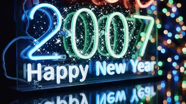 Happy New Year 2007 Neon Sign Celebration Lights.