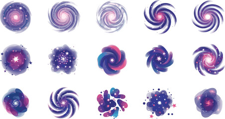 Galactic Swirl and Nebula Icon Set with Cosmic Spirals and Starry Vortex for Space and Astronomy Design © Sumon Creative