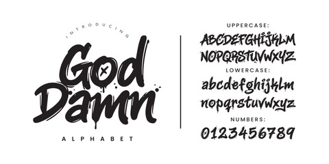 God Damn Street Art Graffiti Drip Font with Splatter Effect for Urban Apparel and Poster Design © Kiki