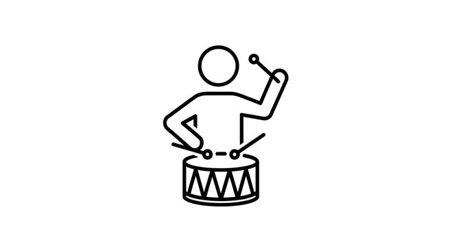 Drummer Icon: Person Playing Drum with Drumsticks, Music Performance, Rhythm Beat