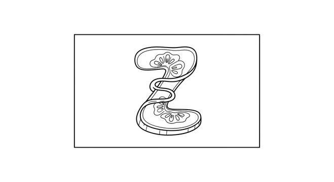 Abstract Z-shaped object with organic texture, black and white line art