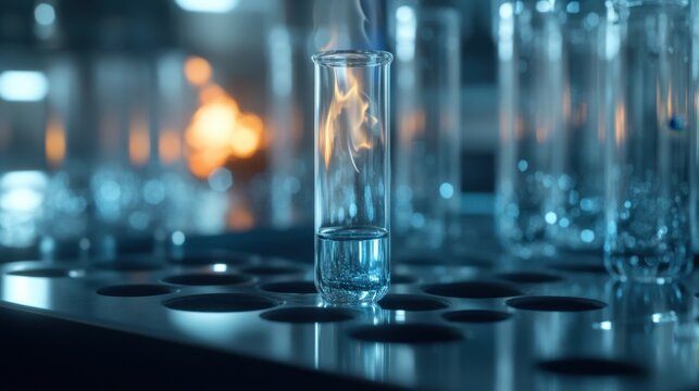Pristine Glass Test Tube with Flame Above Bunsen Burner in Laboratory