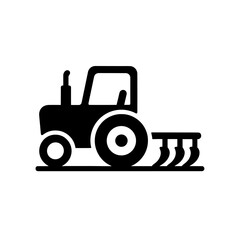 Naklejka premium Black Flat Farm Tractor with Front Plow Attachment Icon for Agriculture and Farming