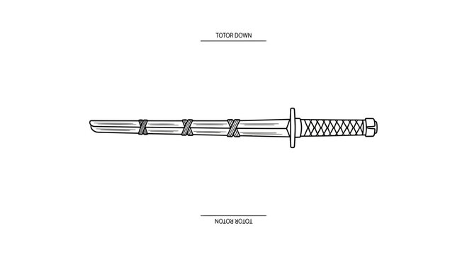 Japanese Katana Sword, Traditional Samurai Weapon, Black and White Line Art Illustration