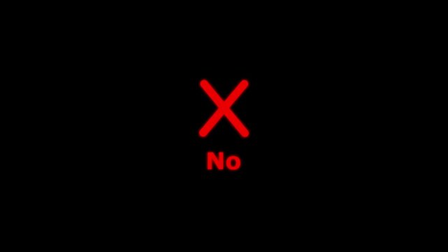Cross mark unverified selection, incorrect and reject sign icon animation. Cross mark, not approve and wrong with No text.