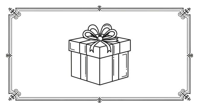Gift Box with Ribbon Bow, Hand Drawn Illustration