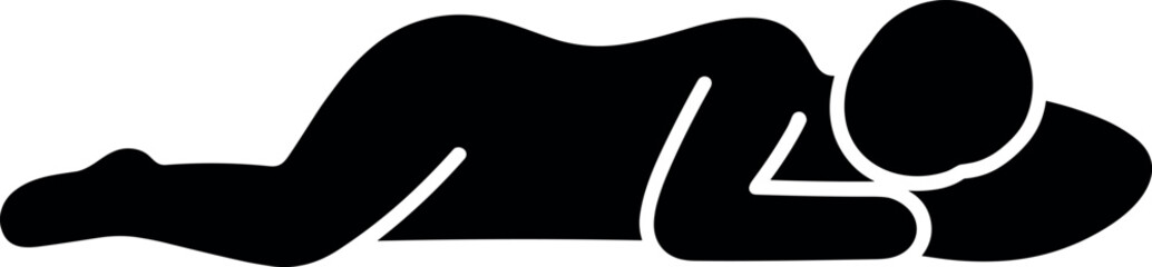 Person lying down resting silhouette minimal black vector illustration for sleep relaxation fatigue recovery and mental health concept use © MstAduri