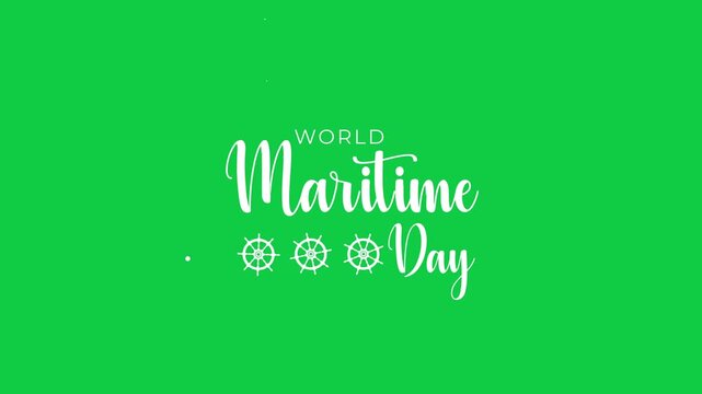maritime day text featuring white text on green screen background and steering wheel icon. perfect for ornament video like national maritime day or world maritime day