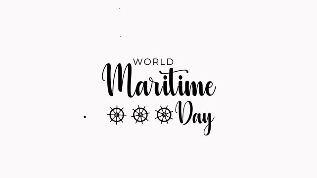 maritime day text featuring black color on alpha channel and 3 steering wheel icon. perfect for ornament video like national maritime day or world maritime day