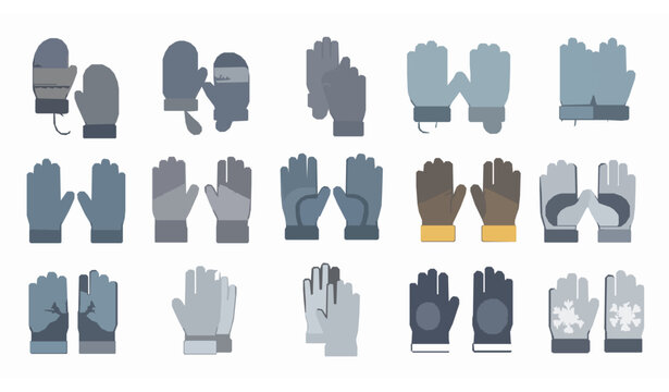 Winter glove icon collection vector cold weather mitten and handwear set isolated on white background