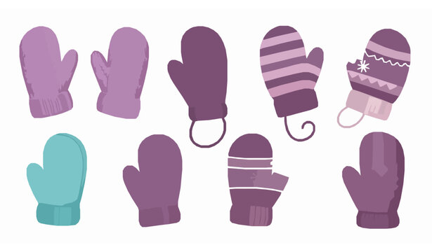 Winter gloves cartoon icon set mittens and cold weather clothing vector illustration isolated on white
