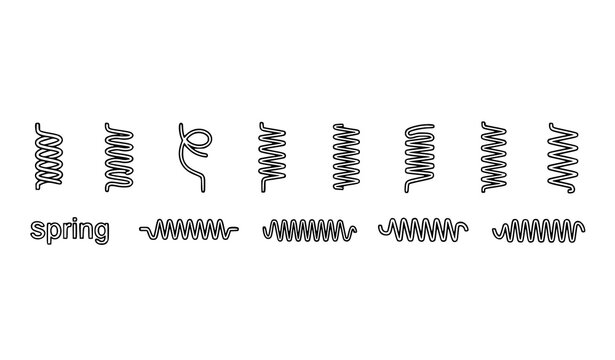 Minimal spring line icons set with spiral coil and flexible shapes editable stroke vector for engineering and UI design