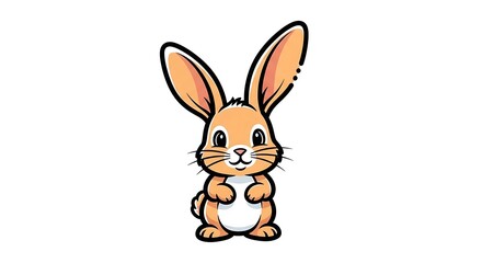 Fototapeta premium A cute white cartoon bunny character with pink ears holds a blue Easter egg in this happy vector illustration of an isolated baby animal drawing for a spring holiday card