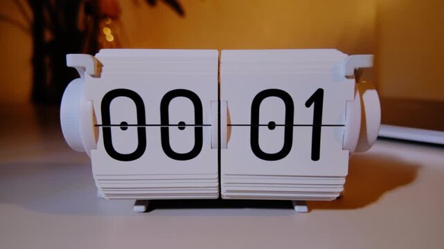 A beautifully crafted desktop flip clock in slow motion.