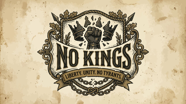 Vintage "No Kings" Emblem with Shield and Fist