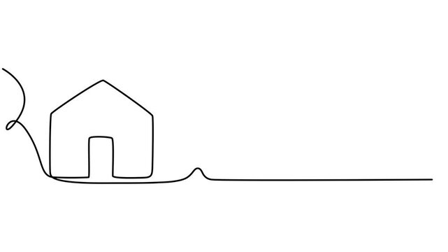 house continuous one line drawing animation, Self animated minimalist continuous line drawing of a house isolate vector illustration, Heart inside house continuous one line drawn animated video.