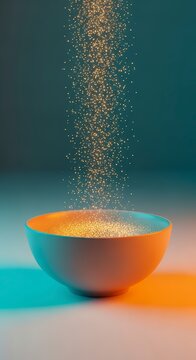 Golden particles falling into bowl.