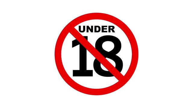 Under 18 Age Restriction Warning Sign Animation on white background