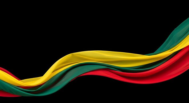 Waving fabric in the colors of the lithuanian flag, yellow green and red silk cloth isolated on black background