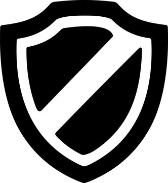 Shield icon with diagonal stripe symbolizing protection, security, defense, and safeguarding for cybersecurity, antivirus, and safety vector themes
