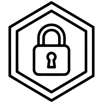 Secure padlock icon, a digital security symbol for data protection and privacy. Black outline hexagon design, a modern graphic resource for cybersecurity and access control.