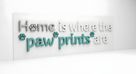 Obraz na płótnie Canvas Home is where the paw prints are - heartwarming 3D render celebrating pets and the love they bring into our lives