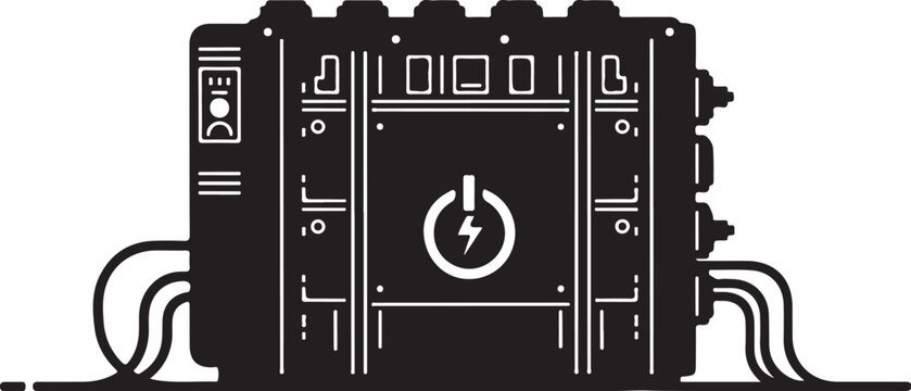 Electric power supply, industrial power converter, black vector illustration, electronic device, energy equipment